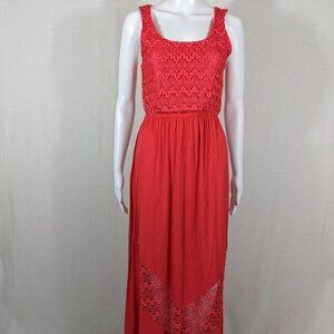 Finn & Clover Maxi Dress Size Medium Red Sleeveless Lace Casual